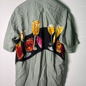 Vintage Tori Richard Hawaiian Button Up Shirt Sz L Cocktails Green Gray
